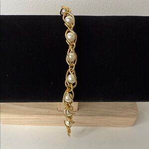 Vintage Napier Gold Toned Bracelet with Caged Pearls